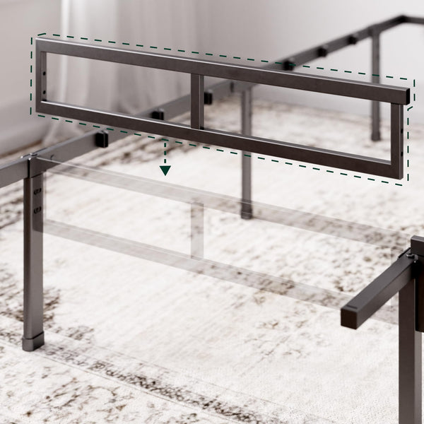 ZINUS Justin Double Bed frame - Bed 135x190 cm - 36cm Height - Metal bed frame with Underbed storage and steel slat support - Black