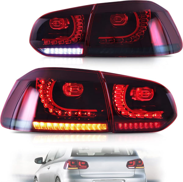 VLAND LED Rear Lights for Golf6 MK6 GTD R TSI 2008-2013 Tail Lights Lamps Assembly with Sequential Indicator, E-mark, One Pair (Smoked)
