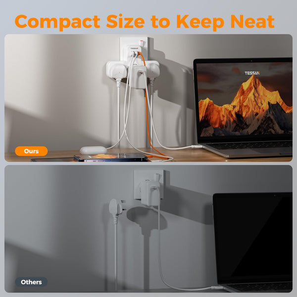 Plug Adapter, TESSAN Plug Extension Socket with 3 USB, 3 Way UK Multi Outlets Extender, Wall Charger for School Home, Kitchen, Office, School Supplies