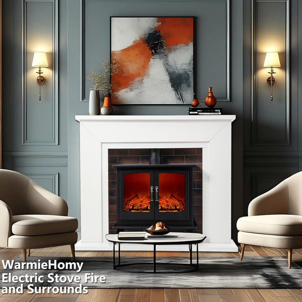 Wrmiehomy Electric Fire and Surround Frame & Chimney, Log Effect Electric Fireplace with 7 Day Programmable Remote Control 7 Flame Colours, 1&2kW Heat Output, Adjustable Temperature, Timer