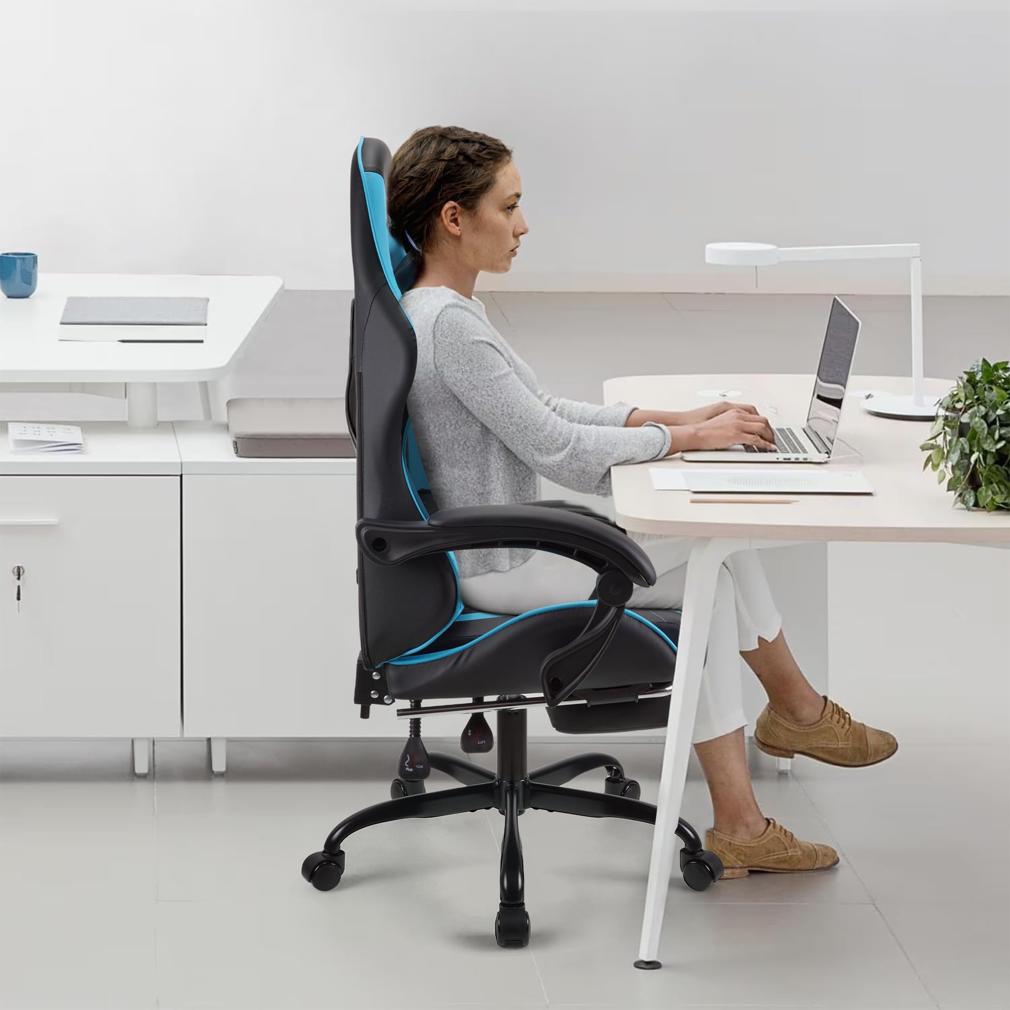 Play haha.Ergonomic reclining seat with footrest adjustable headrest and lumbar cushion high back support padded armrests PU leather finish for gaming home or office use