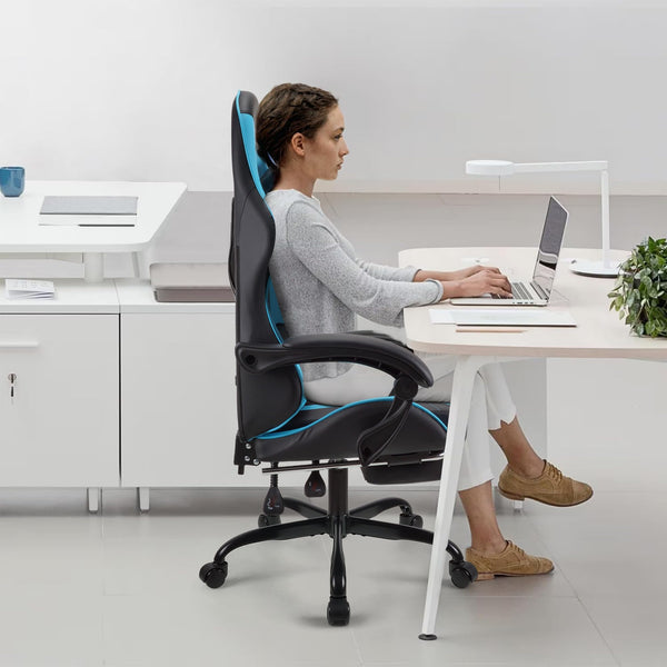 Play haha.Ergonomic reclining seat with footrest adjustable headrest and lumbar cushion high back support padded armrests PU leather finish for gaming home or office use