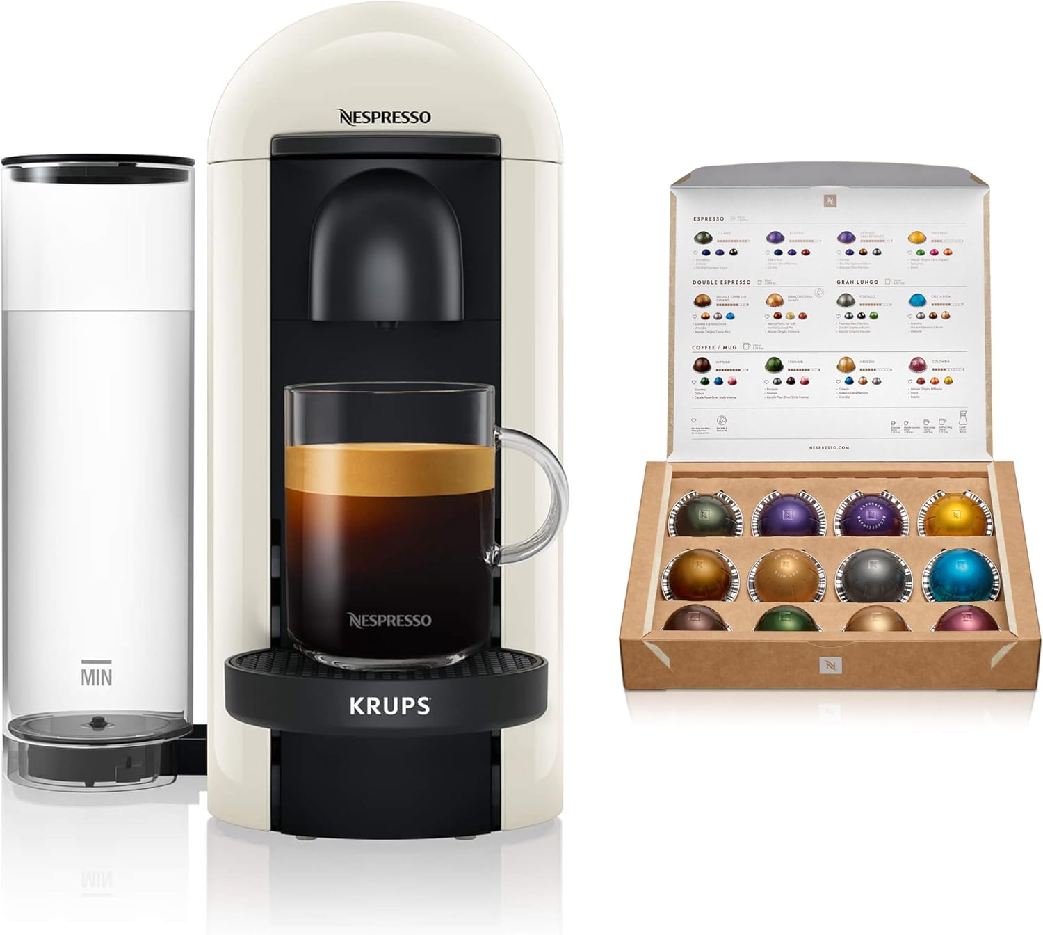 Nespresso Vertuo Plus Automatic Pod coffee machine for Americano, Decaf, Espresso by Krups in White [Amazon Exclusive]