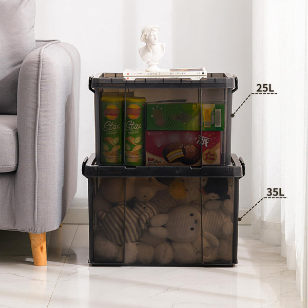 Cetomo 35L*3 Storage Boxes, Stackable Storage Box with Lids, Heavy-Duty Lidded Container with Reinforced Corners, Vertical Sides and Clip Closure,