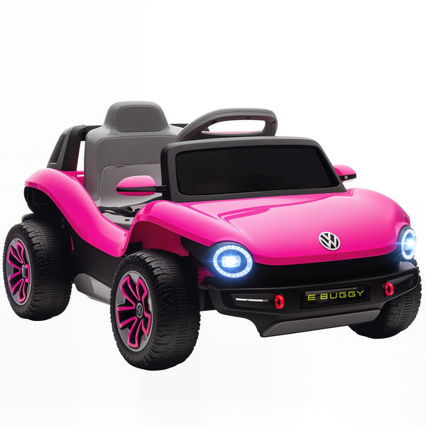 AIYAPLAY Volkswagen E-Buggy Licensed Electric Car for Kids, 12V Kids Electric Ride on with Remote Control, Suspension, Slow Start, LED Lights, USB, Music, Horn, for Ages 3-6 Years, Pink