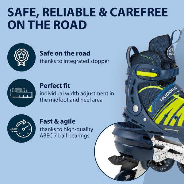 HUDORA Inline Skates Comfort - Inline skates for children & teenagers in various sizes Roller skates adjustable in width & length up to 6 sizes -