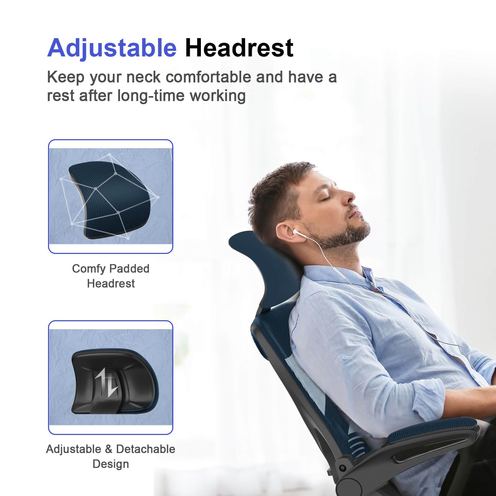 Office Chair - Ergonomic Desk Chair with Lumbar Support Headrest Adjustable, Padded Flip-up Armrests Comfy Seat Cushion High Back Executive Manager Chair For Home Office