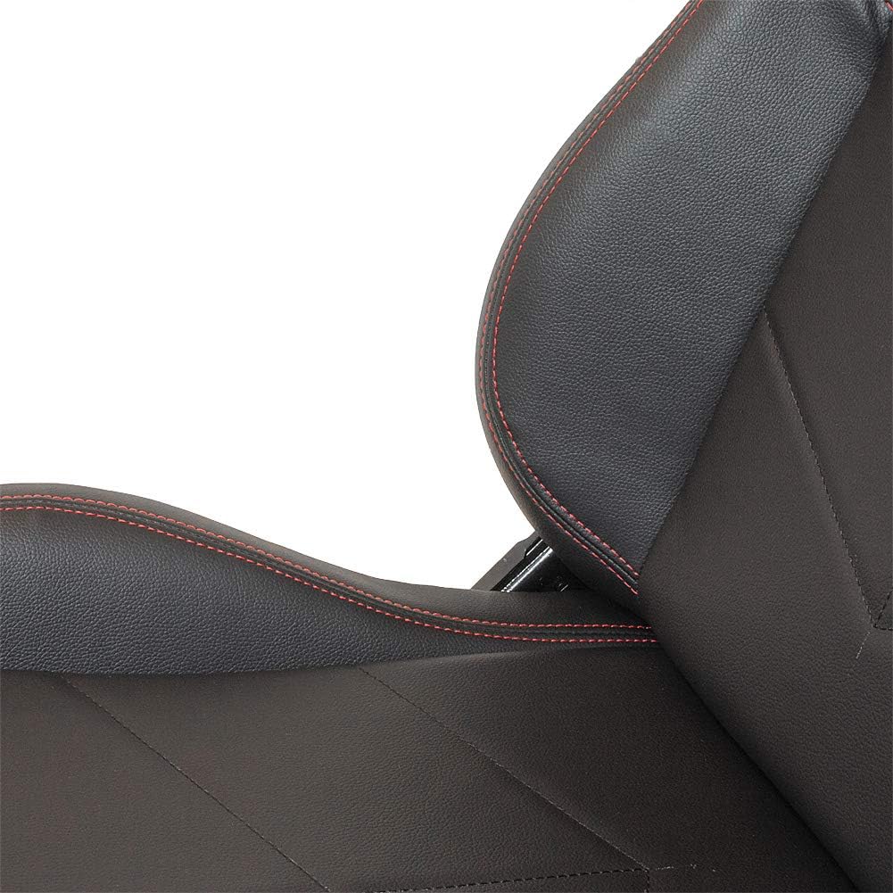 Sport seat 'TN' - Black Synthetic leather + Red stitching - Dual-side reclinable back-rest - incl. slides