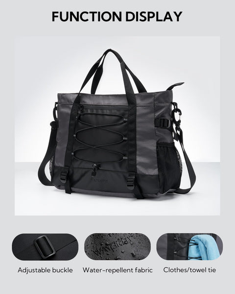 Waterfly Sports Gym Bag Small Duffle Bag for Women Men Water Resistant Weekend Travel Overnight Holdall Bag for Swimming Fitness Black