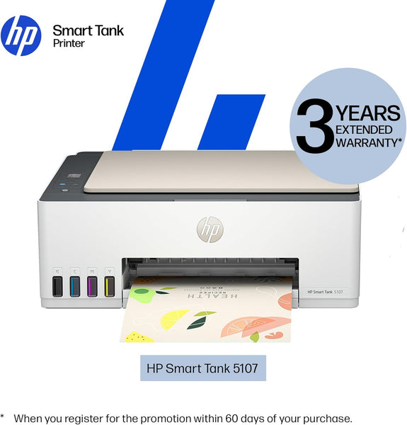HP Smart Tank 5107 All in One Printer | Perfect for Home | Colour | Wireless | Print, Scan, Copy | Refillable | Includes up to 3 Years of Ink | Smart Buttons | Easy Setup | Reliable Wi-Fi