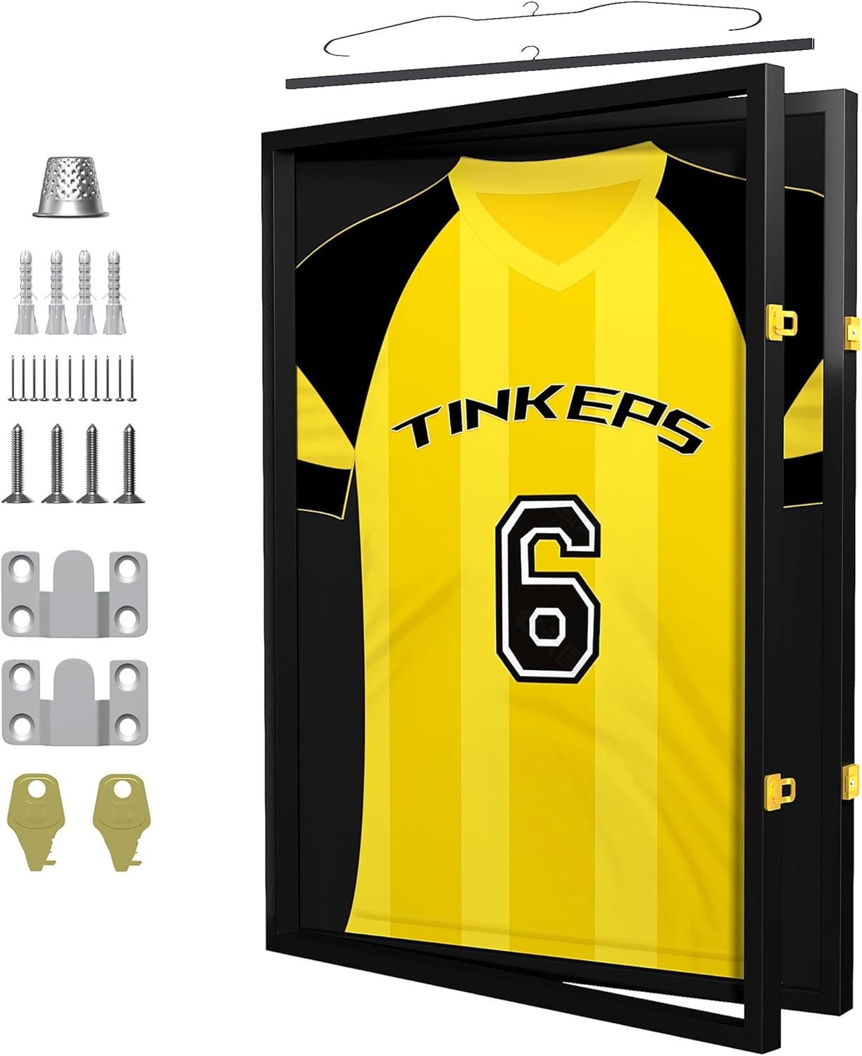 Tinkeps Football Shirt Frame Display - Engineered Wood and Acrylic, Football Shirt Frame Kit Adult Standard Sports Shirt, Rugby Shirt, Band T-shirt, Black