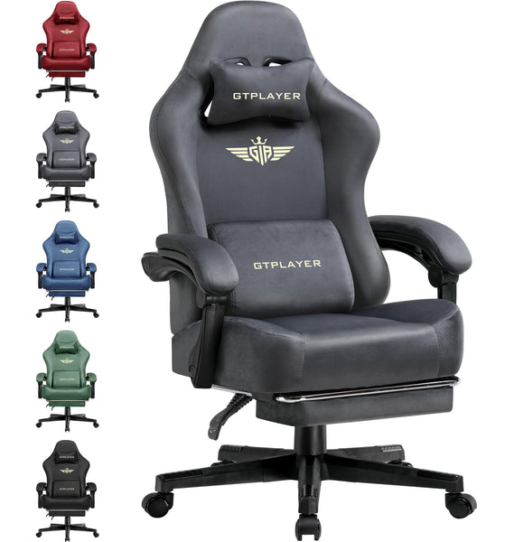 GTPLAYER Fabric Gaming Chair, Ergonomic Computer Chair with Footrest and Lumbar Support Height Adjustable Home Office with 360°-Swivel Seat and Headrest