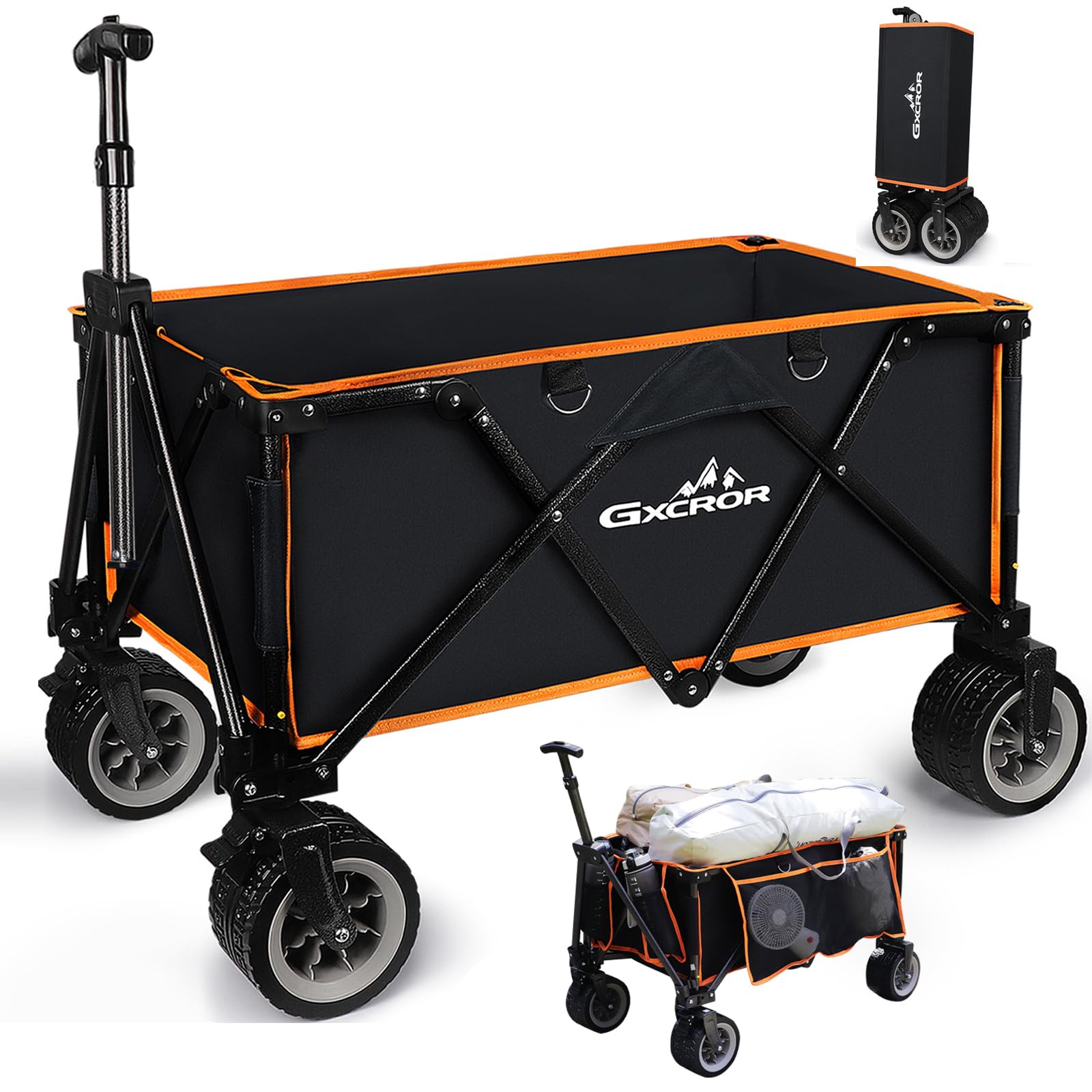 Folding Festival Trolley Collapsible Camping Garden Trolley Cart with 200KG Capacity, Heavy Duty Outdoor Beach Wagon, All Terrain Utility Wagon for