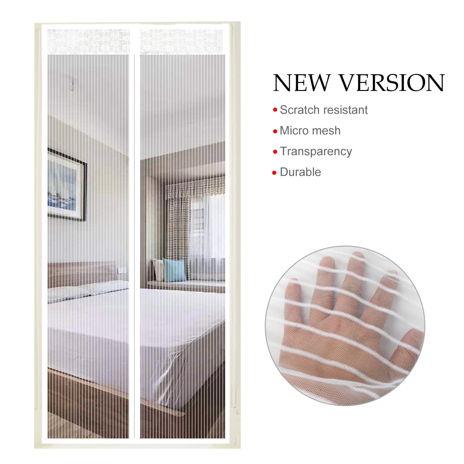 EXTSUD Magnetic Fly Screen Door Keep Insects Out Mosquito Door Screen Easy to Install without Drilling Top-to-Bottom Seal Automatically for Balcony Sliding Living Room Children's Room, 90x210 cm