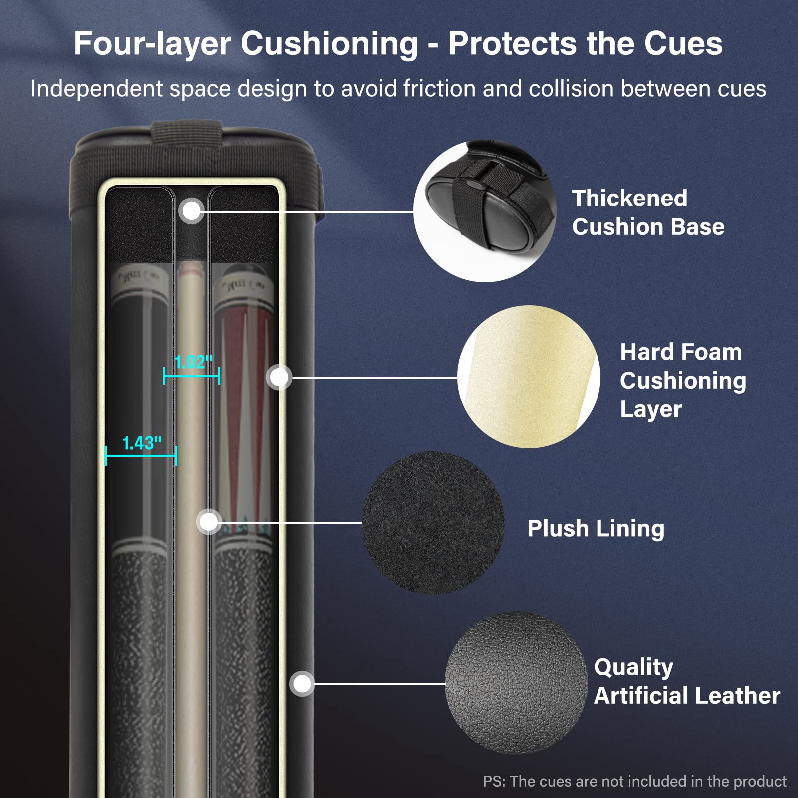 Adhafera Pool Cue Case, 2 X 2 Hard Snooker Cue Case, Made of Faux Leather Pool Cue Accessories (Not for 3/4 Cues)