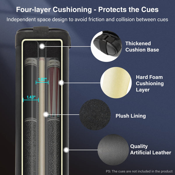Adhafera Pool Cue Case, 2 X 2 Hard Snooker Cue Case, Made of Faux Leather Pool Cue Accessories (Not for 3/4 Cues)