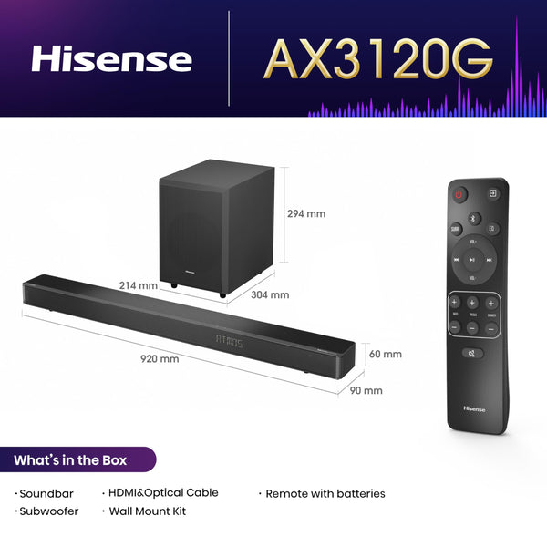 Hisense AX5125H 5.1.2 Channel 500W Dolby Atmos Soundbar with Wireless Subwoofer& Up Firing Speakers& Turly Wireless Rear Speakers