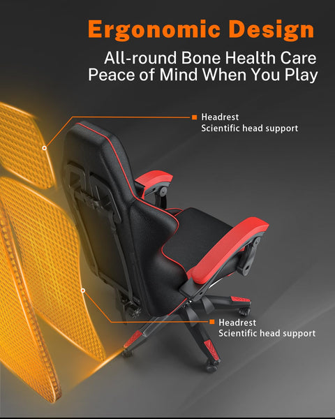 bigzzia RGB Gaming Chair with LED Lights and Ergonomic Computer Chair Reclining PU Leather High Back Video Game Chair with Headrest Adjustable Lumbar Support Linkage Armrest for Adults (Black/Grey)