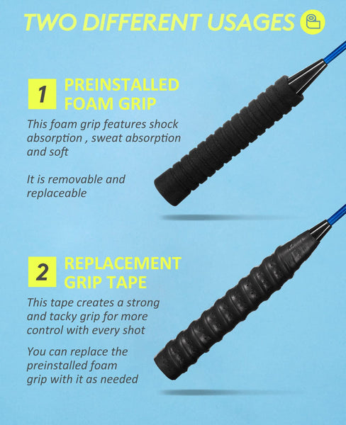 HIRALIY Badminton Rackets Set of 4 for Outdoor Backyard Games, Including 4 Rackets, 12 Nylon Shuttlecocks, 4 Replacement Grip Tapes and 1 Carrying Bag