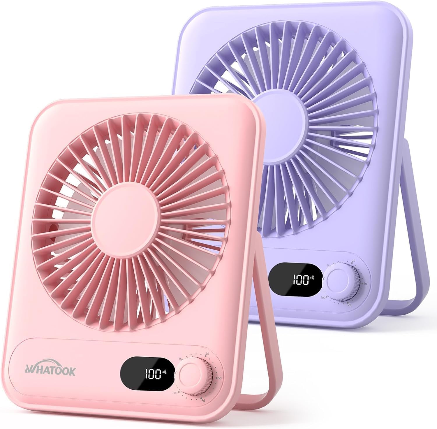 WHATOOK Mini Desk Fan USB: 2000mAh Rechargeable Ultra Quiet 1-100 Speeds Desktop Fans with LED Display, 3-10H Runtime, Child-Safe Grille Cooling Small Portable Table-Fan for Home, Office & Travel