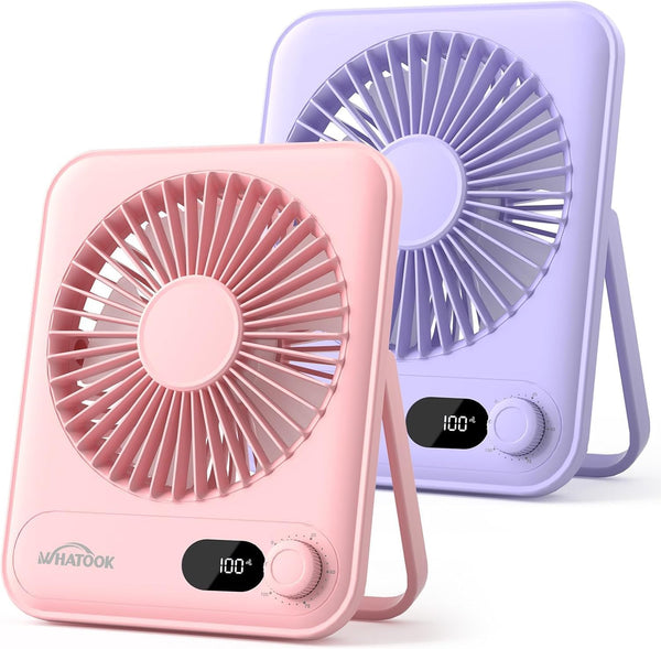 WHATOOK Mini Desk Fan USB: 2000mAh Rechargeable Ultra Quiet 1-100 Speeds Desktop Fans with LED Display, 3-10H Runtime, Child-Safe Grille Cooling Small Portable Table-Fan for Home, Office & Travel