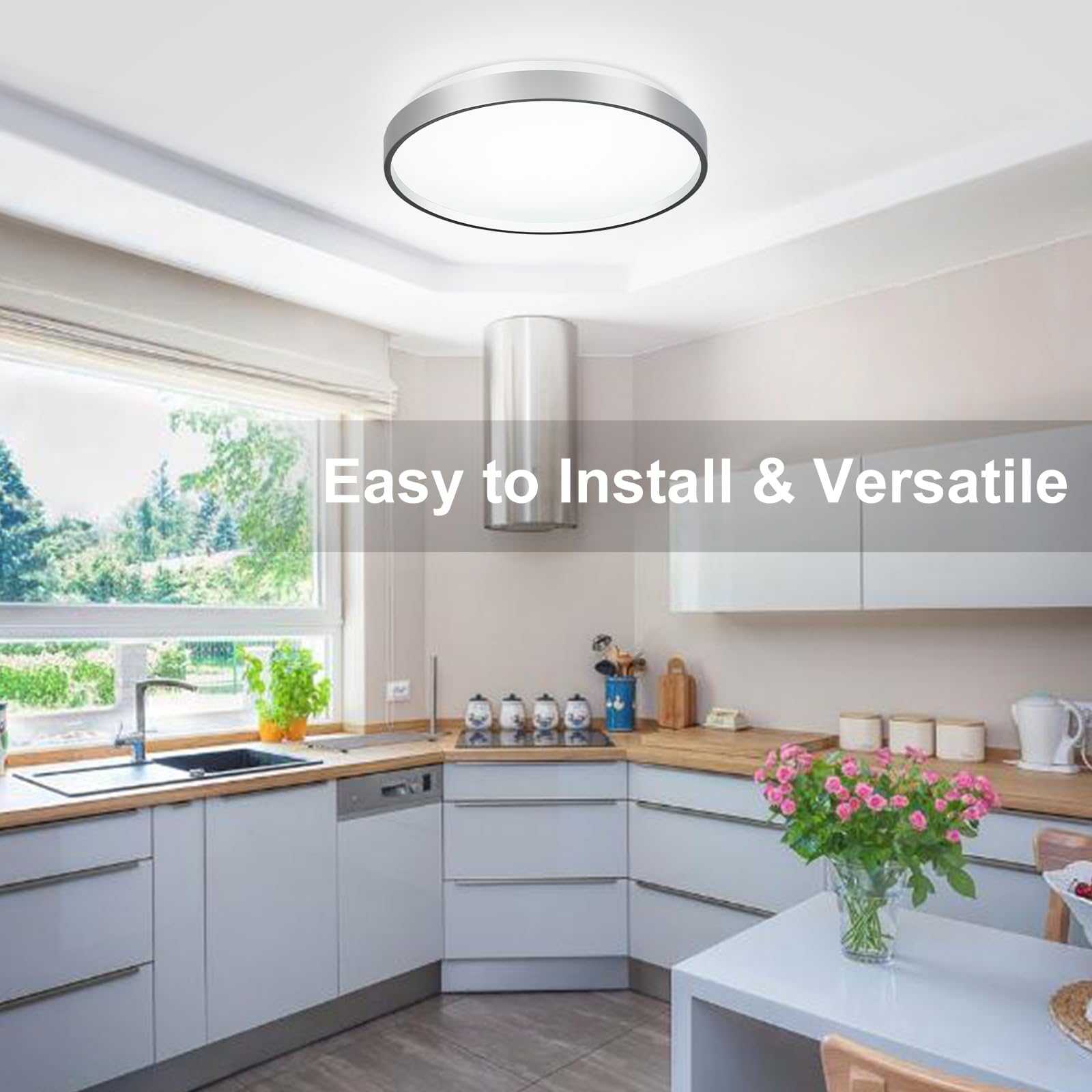 DINGLILIGHTING 24W Modern LED Flush Mount Ceiling Light, 13 Inch Silver Low Profile Light Fixture, Thin Round Close to Ceiling Lights for Kitchen