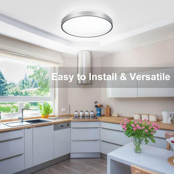 DINGLILIGHTING 24W Modern LED Flush Mount Ceiling Light, 13 Inch Silver Low Profile Light Fixture, Thin Round Close to Ceiling Lights for Kitchen