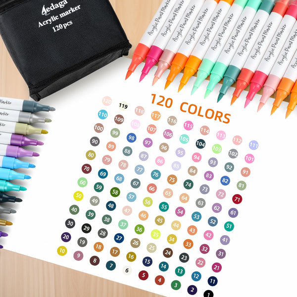120 Colours Numbered Acrylic Paint Pens with Free App, Dual Tip Acrylic Paint Markers with Brush Tip and Fine Tip for Adults, Kids, Eggs, Wood, Rock,