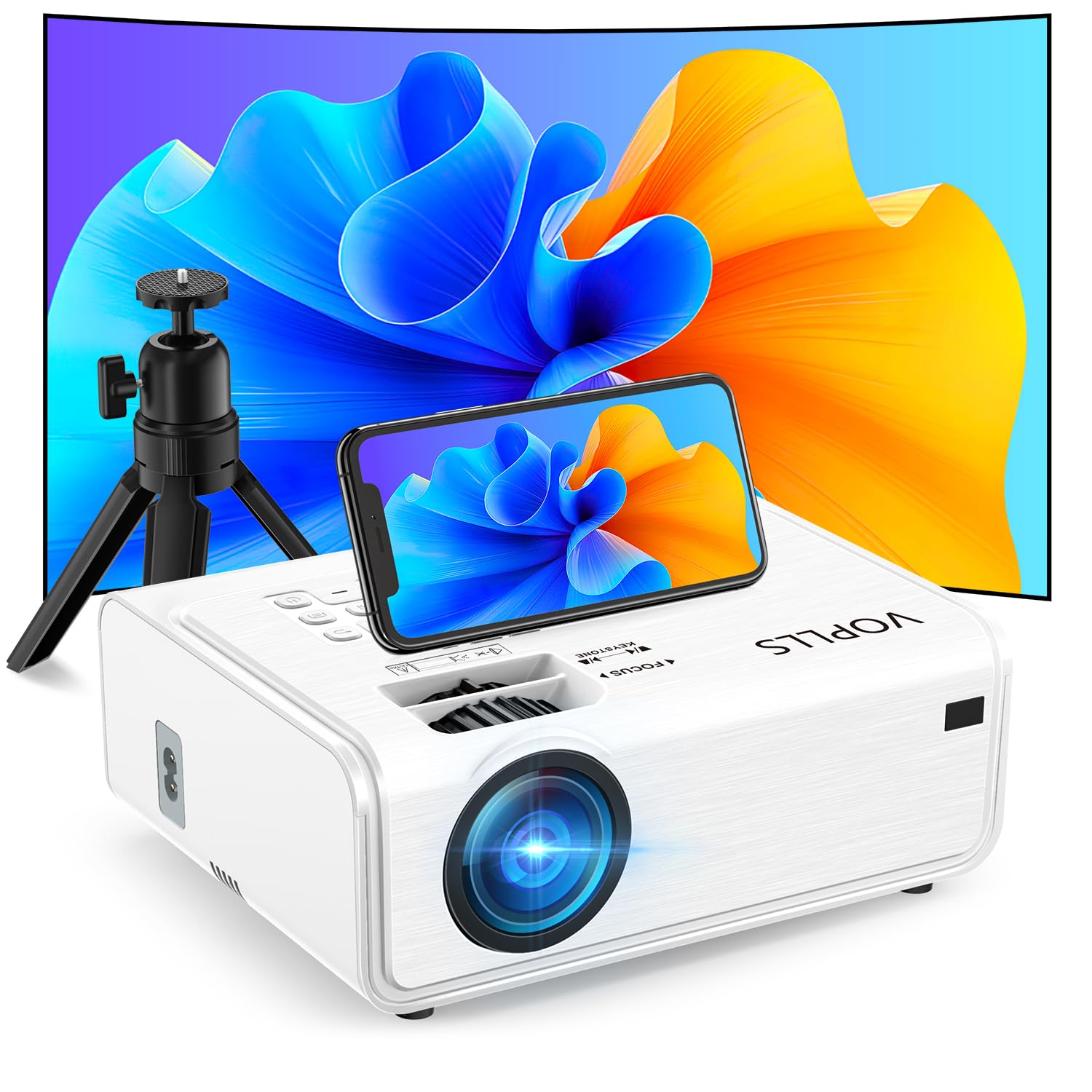 [Netflix Official & Auto Focus/Keystone] Smart Projector 4K Support, VOPLLS 25000L Native 1080P WiFi 6 Bluetooth Outdoor Projector, 50% Zoom Home Theater Movie Projectors for Bedroom/iOS/Android/PPT