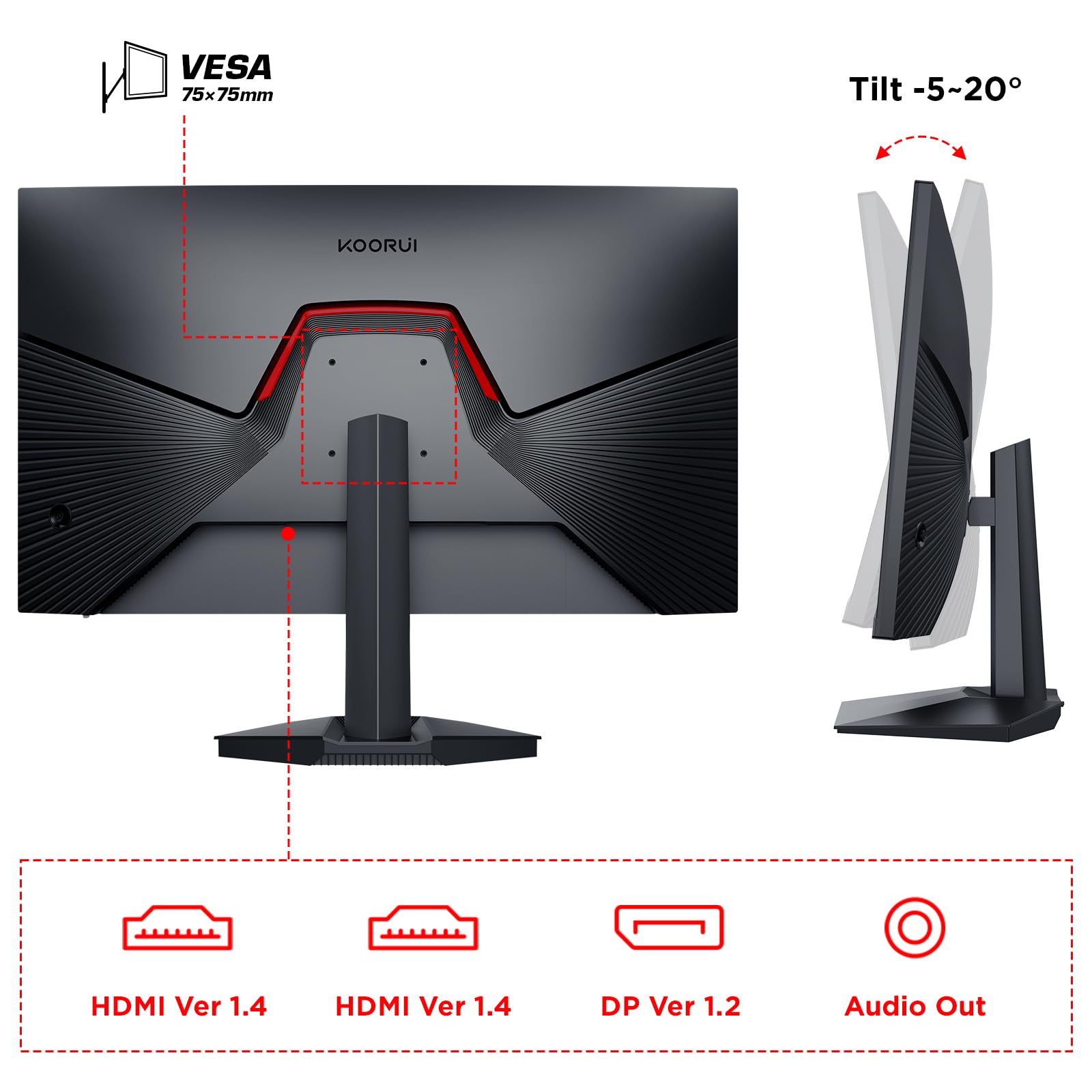 KOORUI 24 Inch Gaming Monitor, 165Hz, FHD 1080p, 1ms, IPS, Adaptive Sync, HDMI/DP, Tilt Adjustable, Eye Care, VESA Wall Mountable