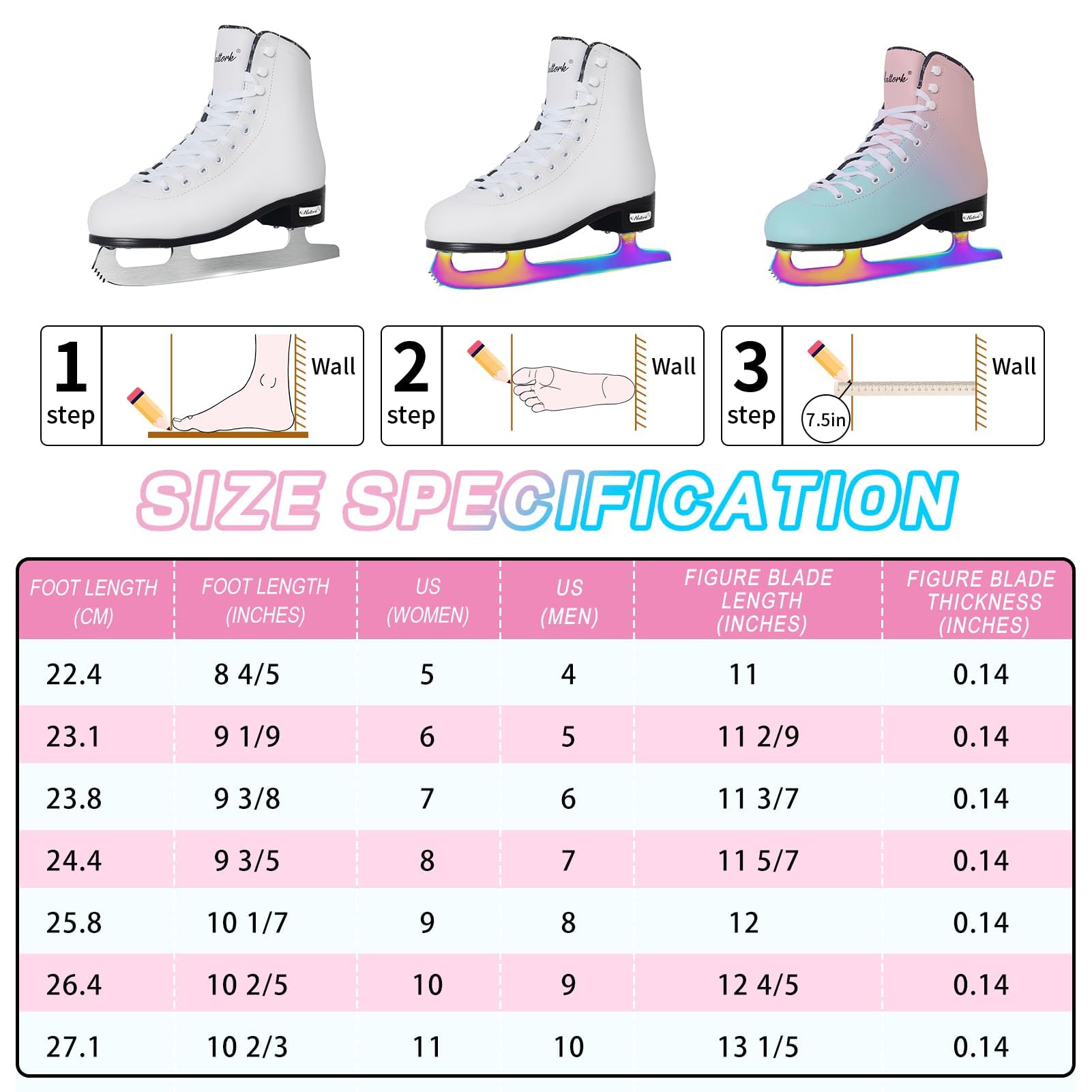 Nattork Figure Skates Excellence Stainless Steel Blades Ice Figure Skating with Enhanced Support Strength Performance and Ultimate Comfort for Youth and Adult