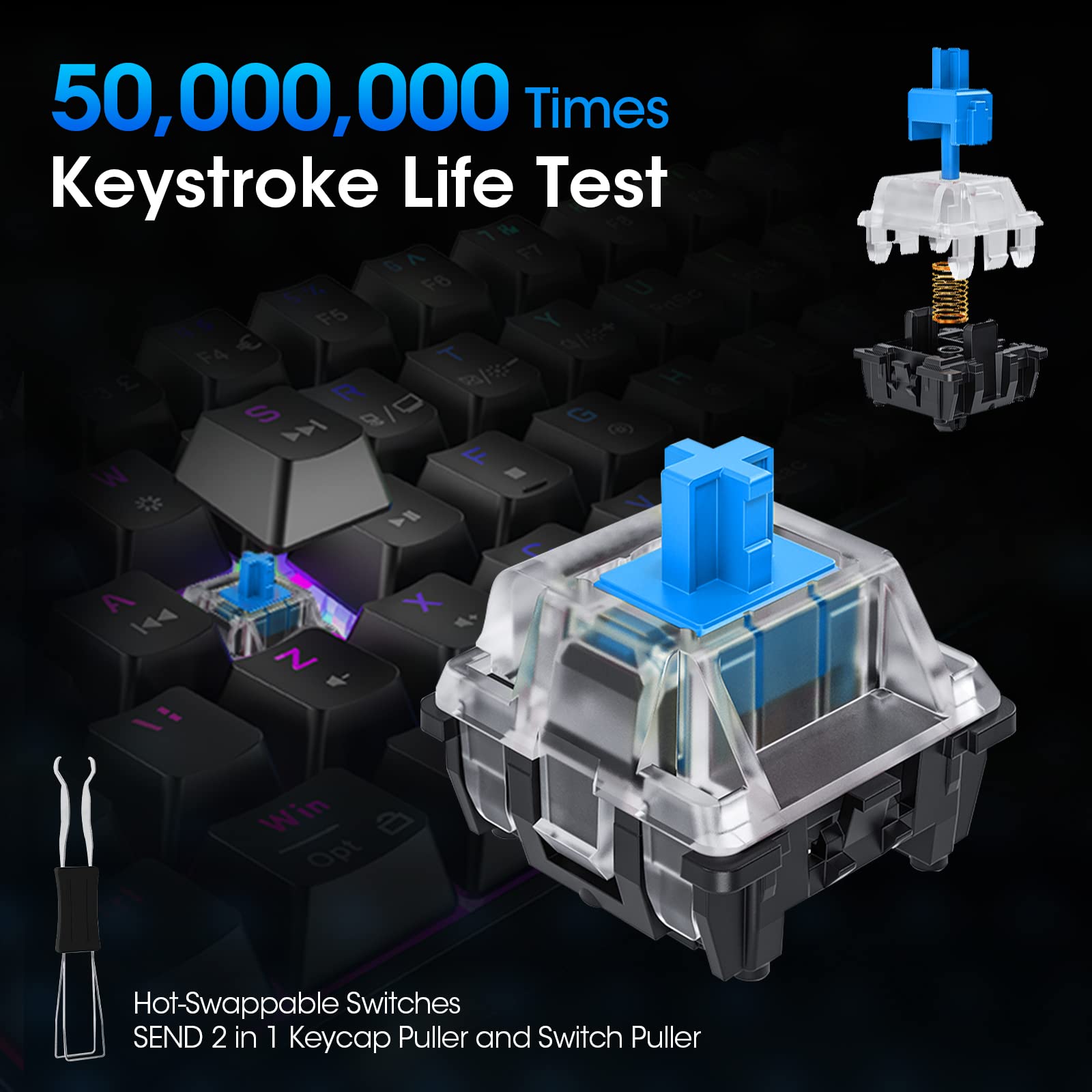 KOORUI Gaming Keyboards, 26 RGB Backlit Mechanical Keyboard Wired 104 Keys Full Size UK Layout with Blue Switch Gamer Keyboards for Windows MacOS Linux