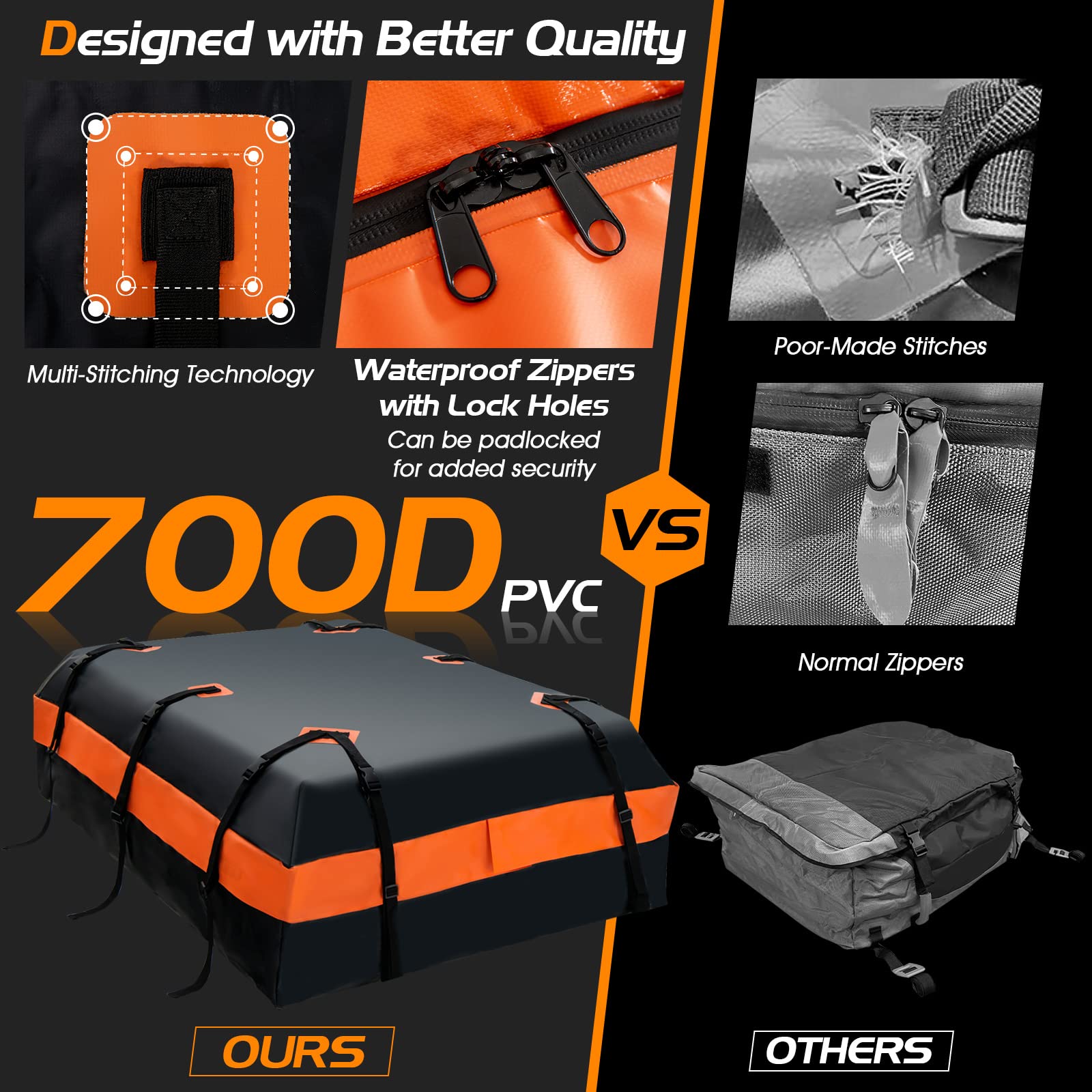 COSTWAY 15/21 Cubic Feet Car Roof Bag, 100% Waterproof Roofing Cargo Carrier with Anti-Slip Mat, Combination Lock & Straps, Rooftop Luggage Storage Box (Black, 21 Cubic Ft/600L)