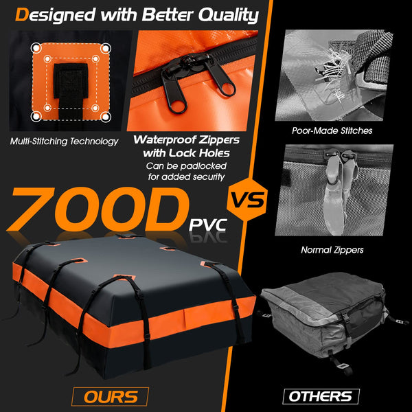 COSTWAY 15/21 Cubic Feet Car Roof Bag, 100% Waterproof Roofing Cargo Carrier with Anti-Slip Mat, Combination Lock & Straps, Rooftop Luggage Storage Box (Black, 21 Cubic Ft/600L)