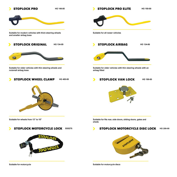 Stoplock Wheel Clamp HG 400-00 - Anti-Theft Lock Device for Small-Wheeled Cars Caravans Trailers With 13" to 15" Wheels , Yellow