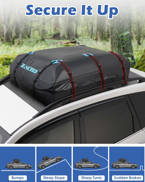 Zacro Car Roof Bag 425 Litres 15 Cubic Feet Cargo Bag, Foldable and Waterproof Car Top Carrier, Straps for Any Car with Roof Rack or No Rails