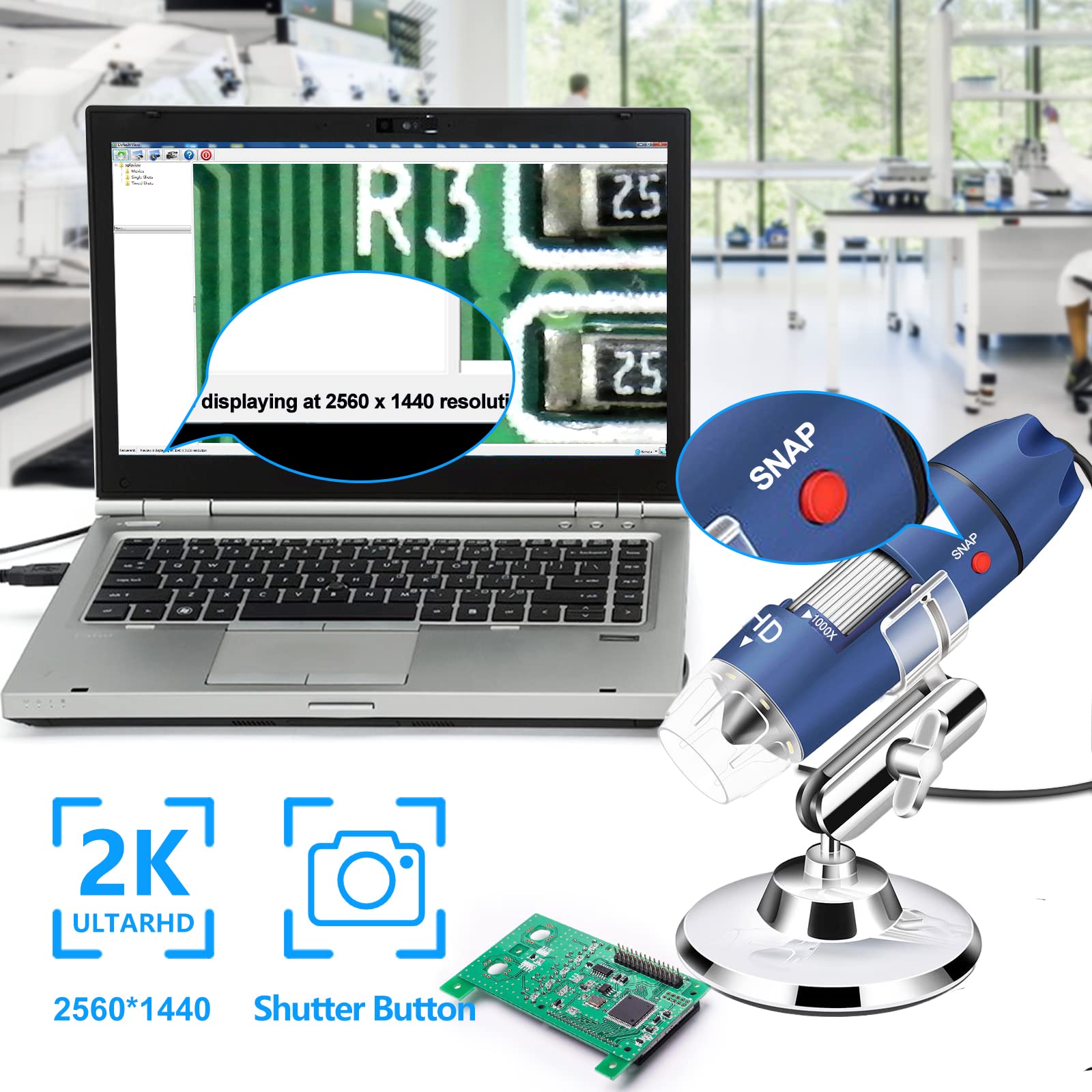 Ninyoon 4K WiFi Microscope for iPhone/Android PC, 50 to 1000X USB Digital Microscope Wireless Super HD Endoscope Camera Compatible with All Cellphones iPad Android Tablet Windows Mac Chrome Linux