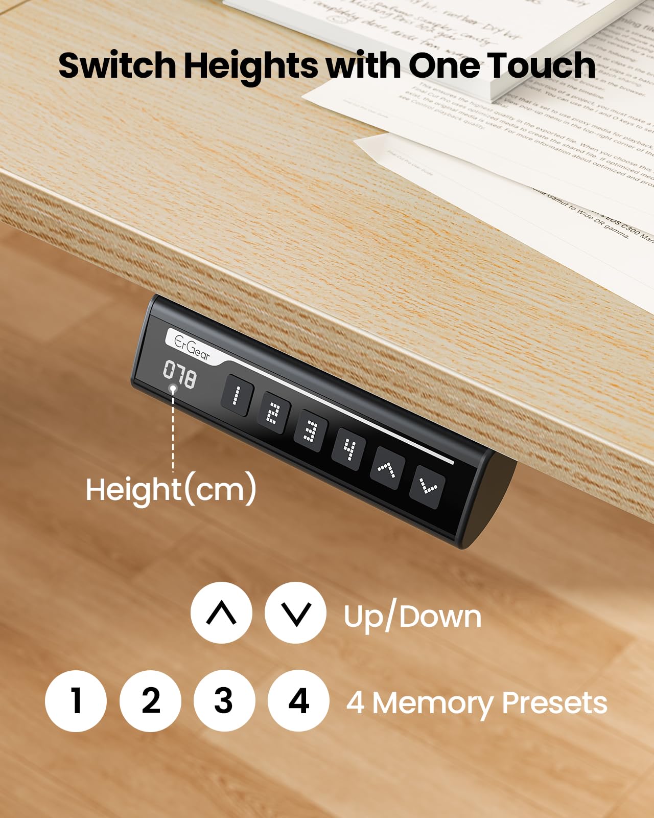 ErGear Electric Standing Desk Height Adjustable 160 x 80cm, Sit Stand Desk with 4 Memory Smart Pannel, Home Office Desk with Splice Board