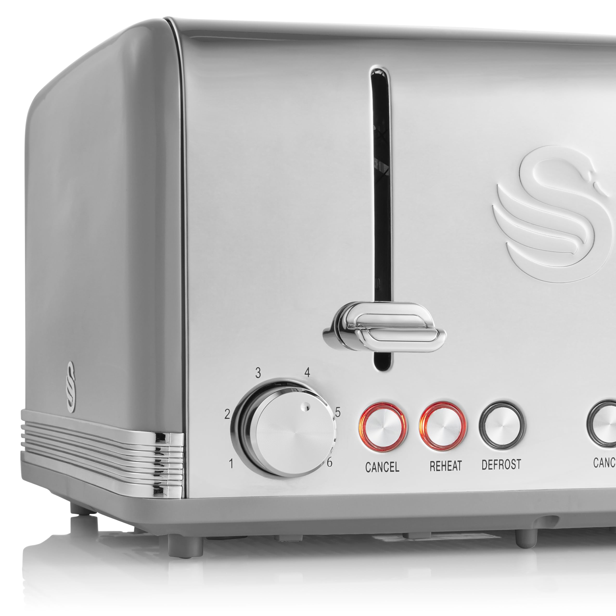 Swan ST19020GRN Retro 4-Slice Toaster with Defost/Reheat/Cancel Functions, Cord Storage, 1600W, Retro Grey