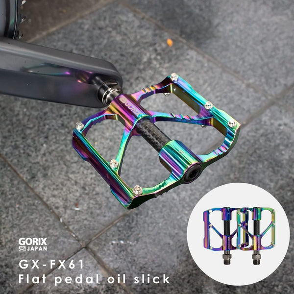 GORIX Bike Flat Pedals Oil Slick Wide CNC Lightweight With Non-slip Pin Spike Road Mountain MTB Bicycle (GX-FX61)