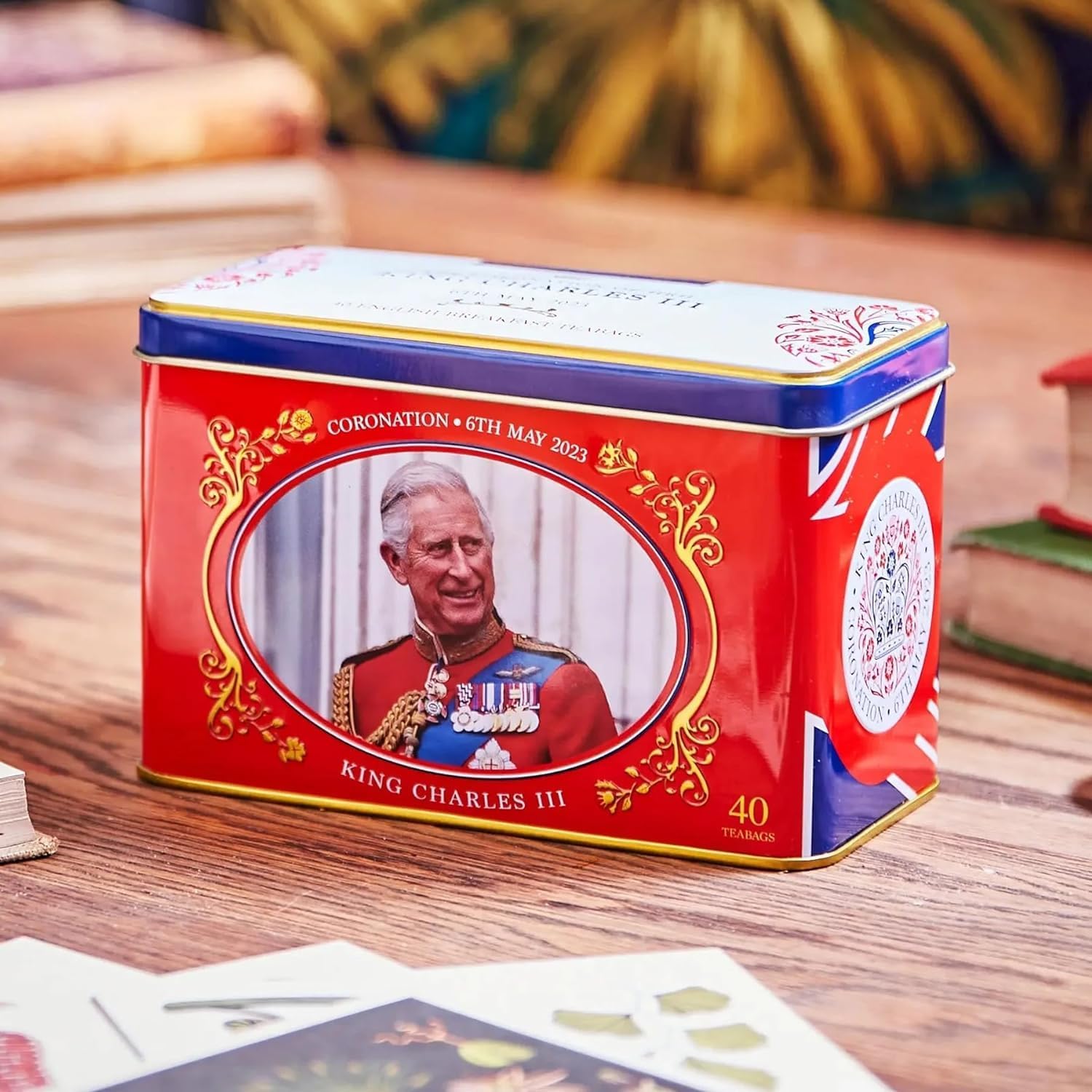 New English Teas The Coronation of HRH King Charles III Tea Tin with 40 English Breakfast Teabags