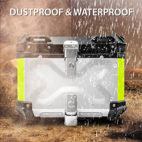 VOKKA Motorcycle Top Box, 65L Aluminium Alloy Waterproof Dustproof and Anti-Theft, Luggage Box for Storage Helmet, Motorbike Top Case with Backrest and Baseplate (Silver)