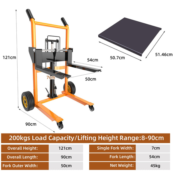 Foldable Hydraulic Material Lifting Winch Stacker with Rotating Wheels, 200 kg Pallet Stacker with 100 cm Lifting Height, Truck Dolly, Pallet Lifter Table Trolley, Steel Platform Board x 1