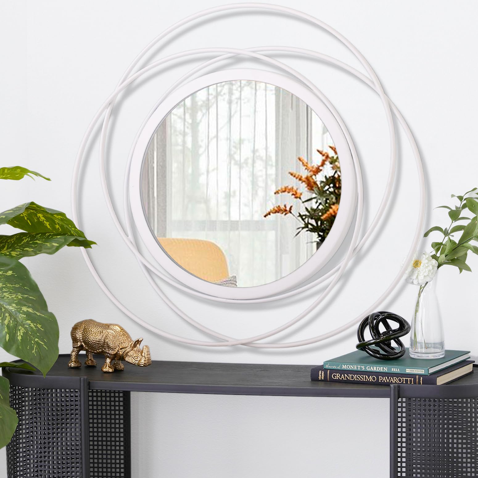 HLFMVWE Large 60 x 60 cm Decorative Wall Round Mirror for Home Decor for Living Room, Bathroom, Bedroom, Washrooms Modern Circle Mirror with Metal