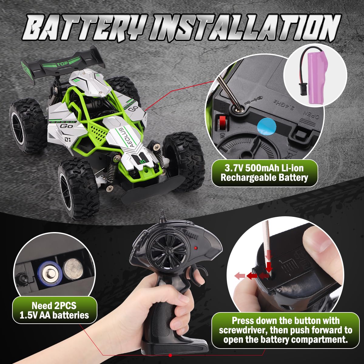 RUIDYA Kids RC Race Cars, 2.4GHz 1:18 Scale Off-road Remote Control Car Toy for Children with LED Light, Rechargeable High Speed All Terrain RC Drift Vehicle, Birthday Gift for 3+ Year Old Boys Girls