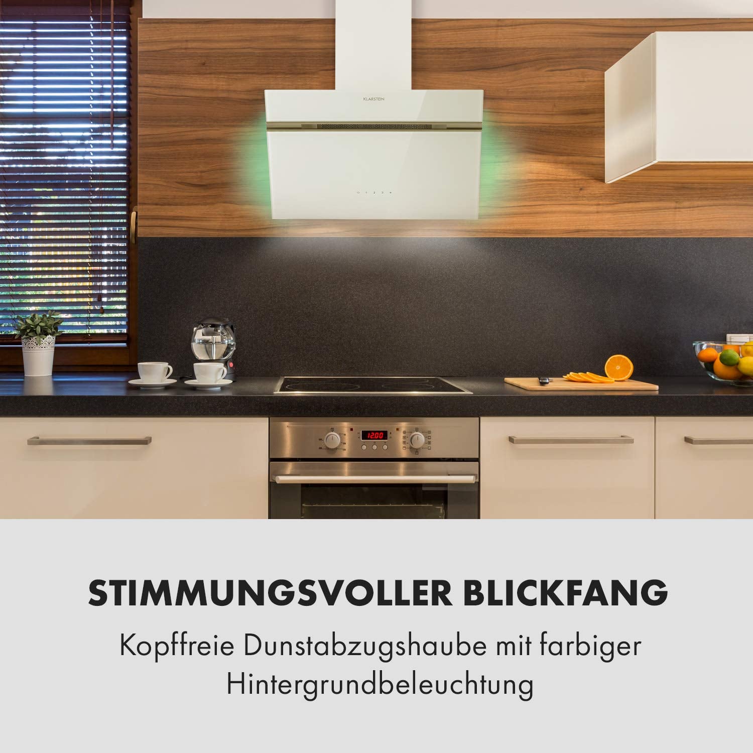 Klarstein Alina 90 Angled Cooker Hood - 600m³/h Air Flow, Touch Panel, LED Backlighting, Quiet 63dB, Energy Class A, 90cm Extractor Hood, Black