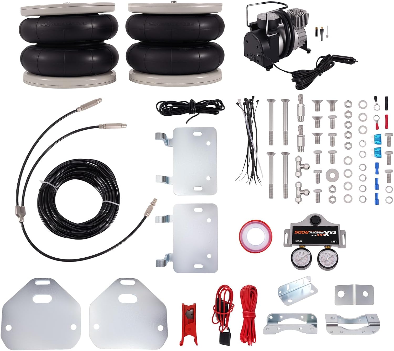 maXpeedingrods Air Suspension Kit for Nissan Interstar X70, for Opel Vauxhall Movano X70, for Renault Master X70 1998-2010, 2x Air Spring + Compressor + Gauge, 4000kg 12V