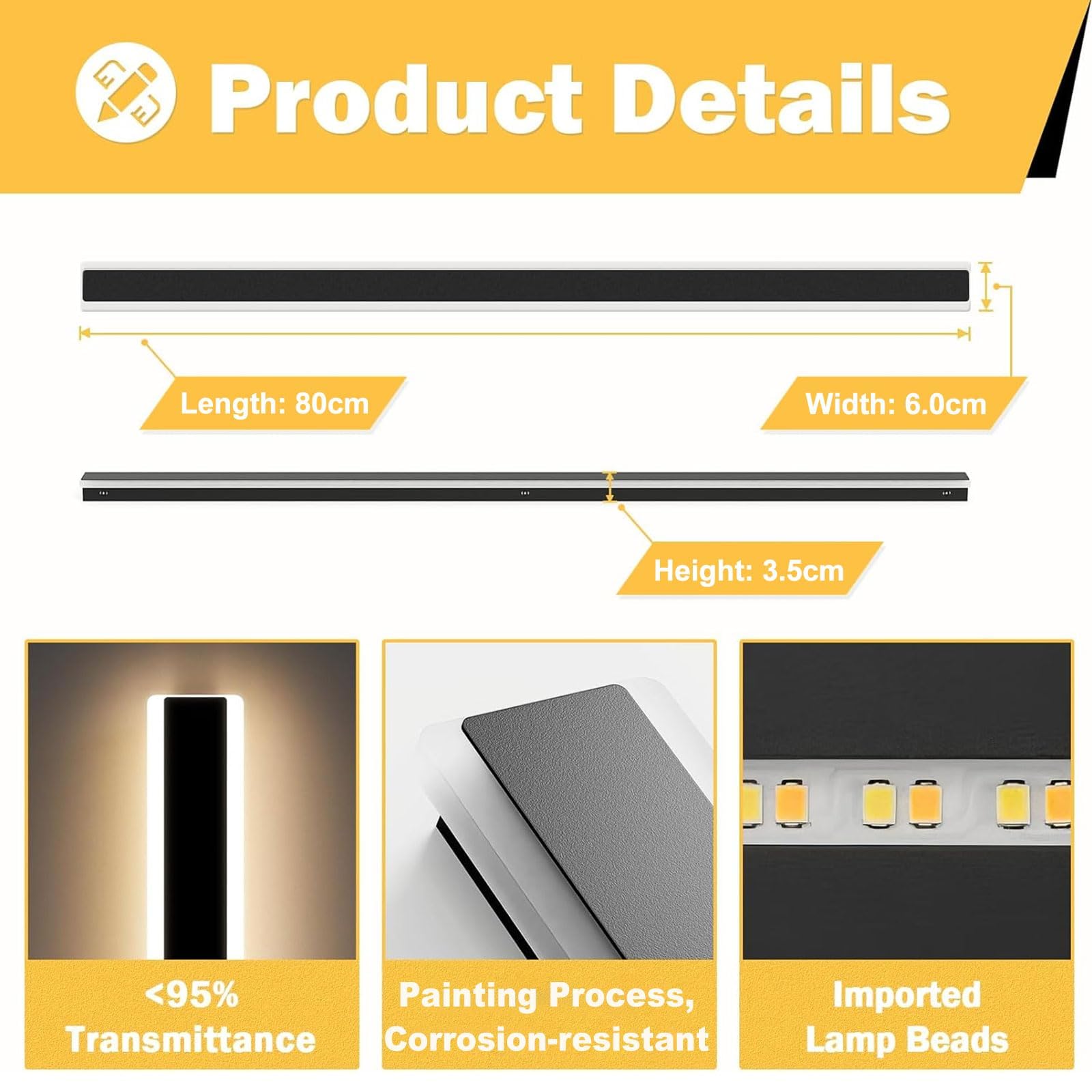 Mikeru 6500k Cool White Outdoor Wall Light, 150cm Modern Porch Wall Light, LED Vertical Long Acrylic Garden Fixture, IP65 Waterproof for Balcony, Living Room, Garage, Patio