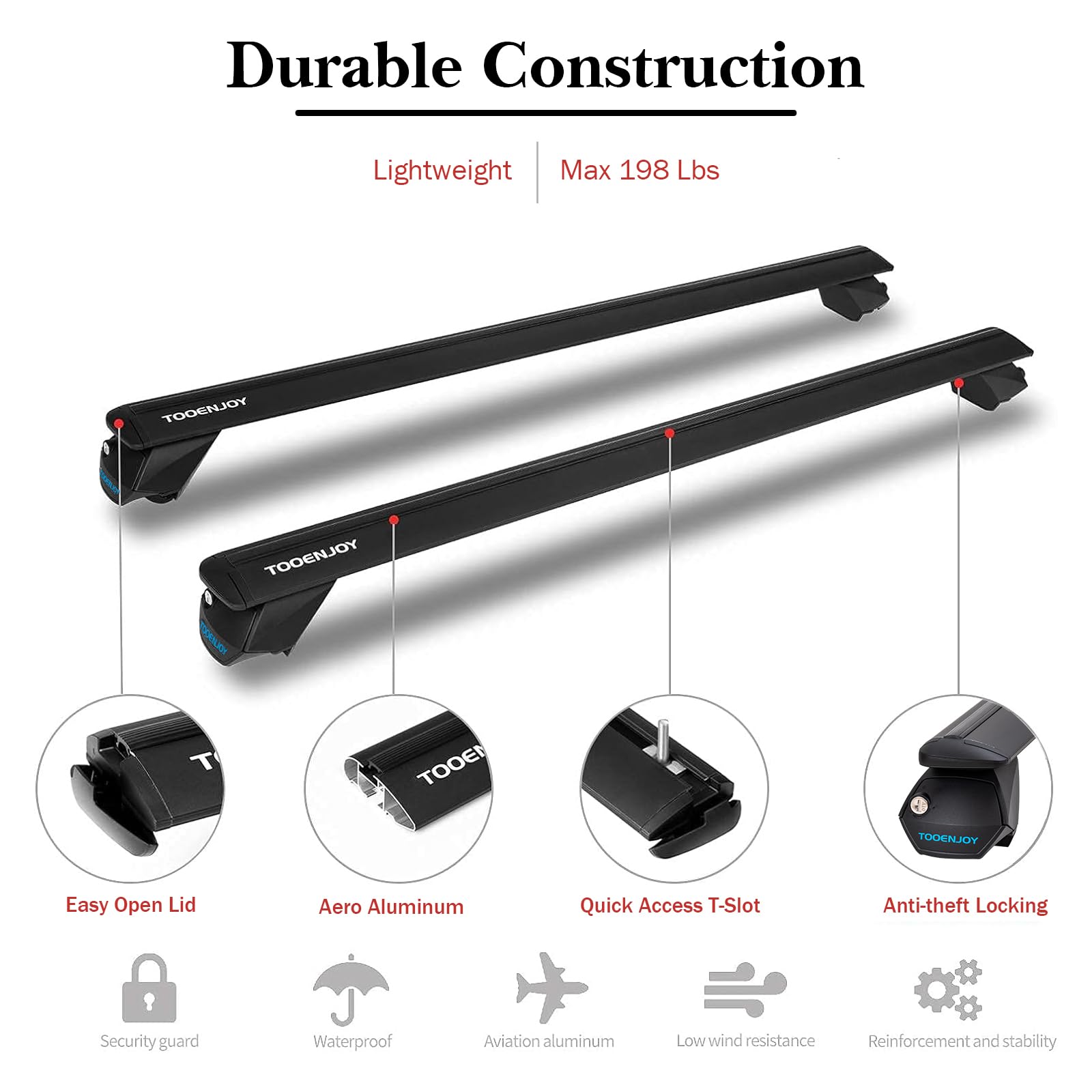 COWVIE Aluminum Universal Roof Rack Cross Bars Pro keyed Locks - Fit Raised Side Rails 120CM