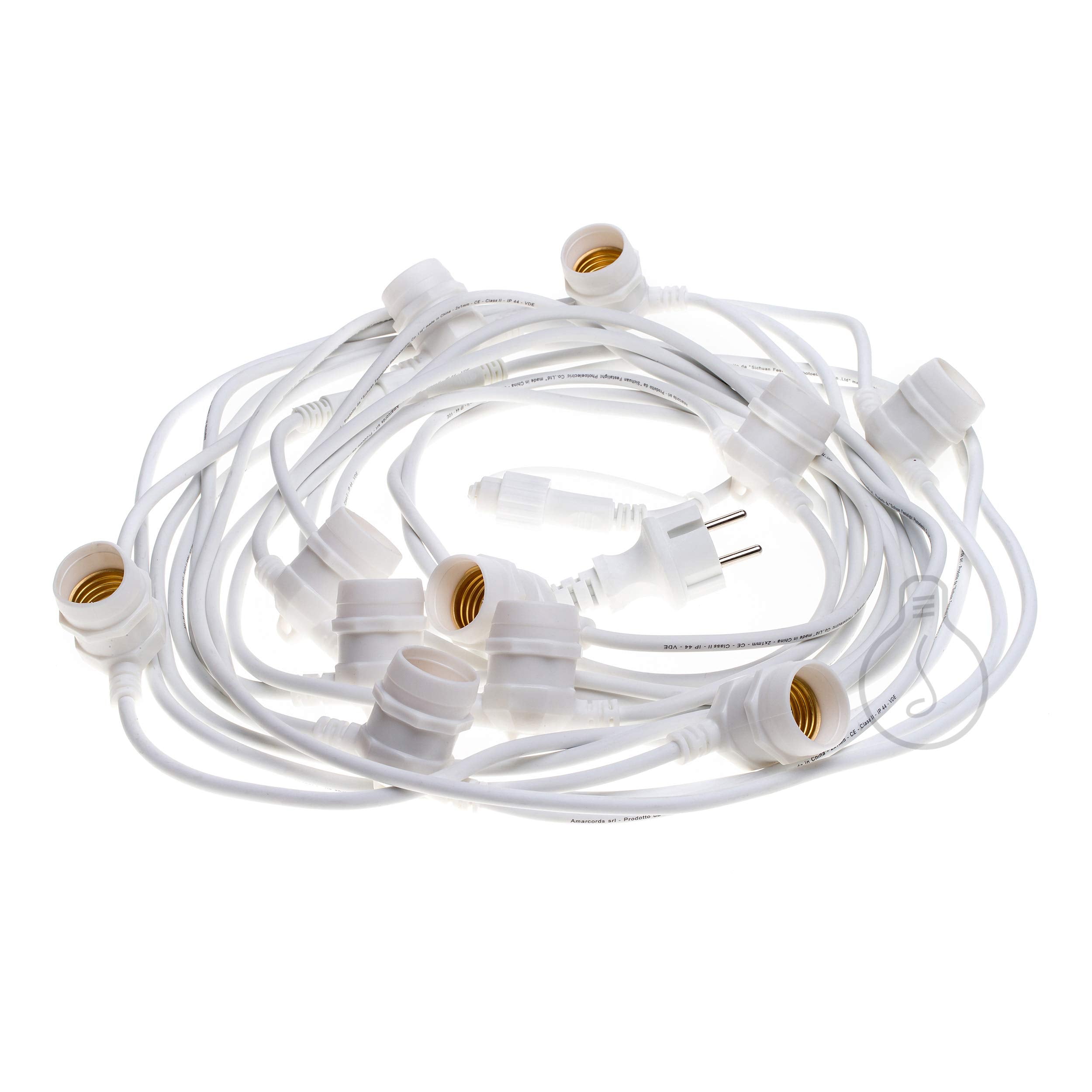 AMARCORDS - Luminous Belt White for Outdoor use with 11 E27 Lampholders, Round Cable, schuko Plug, Length 12.5 m. Joined up to 100 Meters!